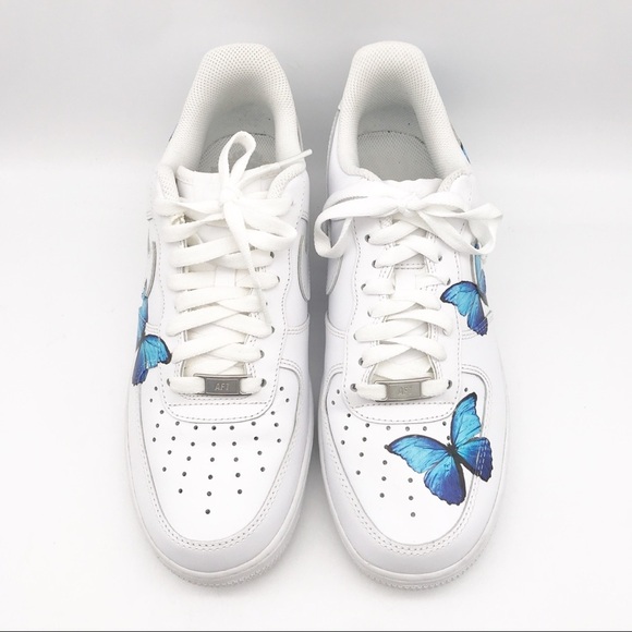 Nike Air Force 1 Custom Blue Butterfly Edition Size‎ 10 - Picture 2 of 11